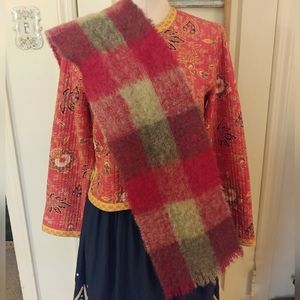 Tartan Scarf Scotland Vintage Plaid Mohair Wool Red Gray Accessory Heather Brae